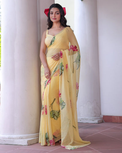 Elegant Soft Tebby Silk Yellow Saree