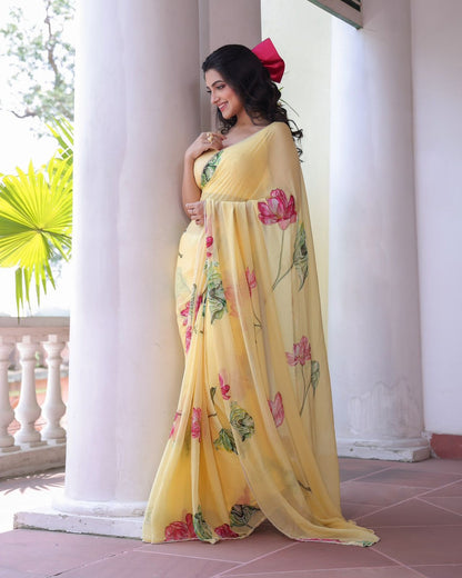 Elegant Soft Tebby Silk Yellow Saree