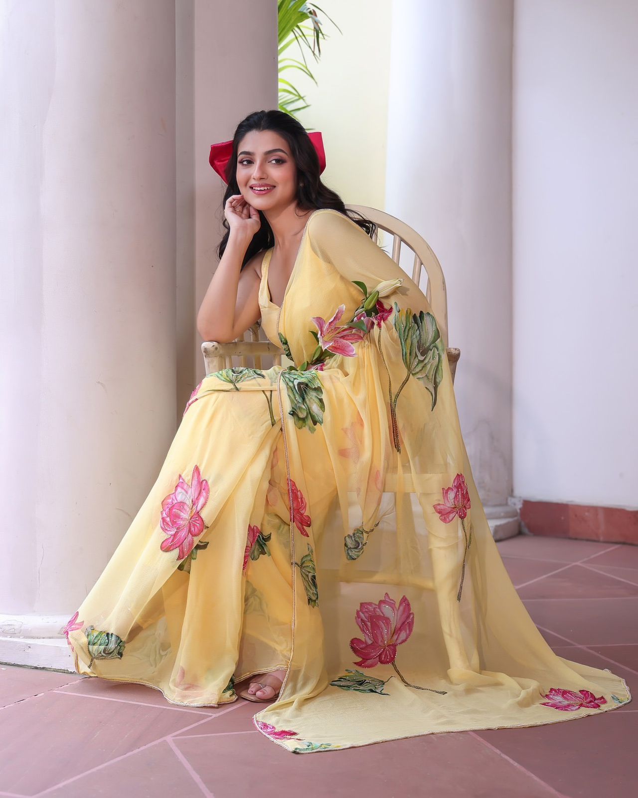 Elegant Soft Tebby Silk Yellow Saree