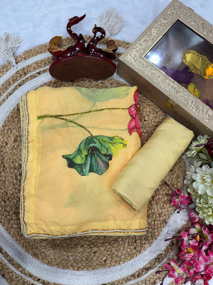 Elegant Soft Tebby Silk Yellow Saree