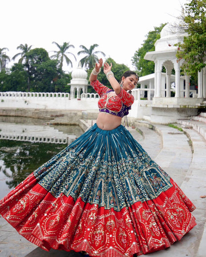 Designer Muslin Cotton Mirror Work Navratri Lehenga