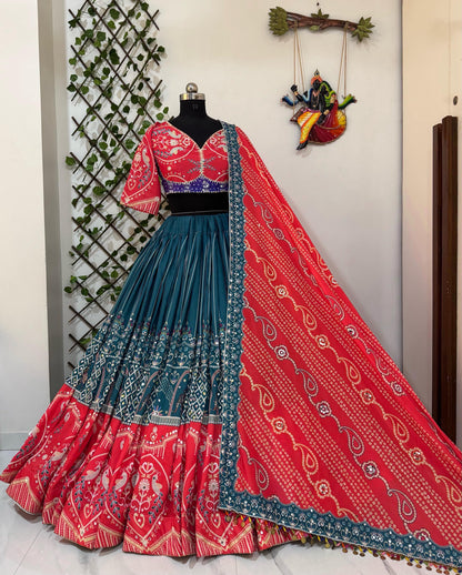 Designer Muslin Cotton Mirror Work Navratri Lehenga