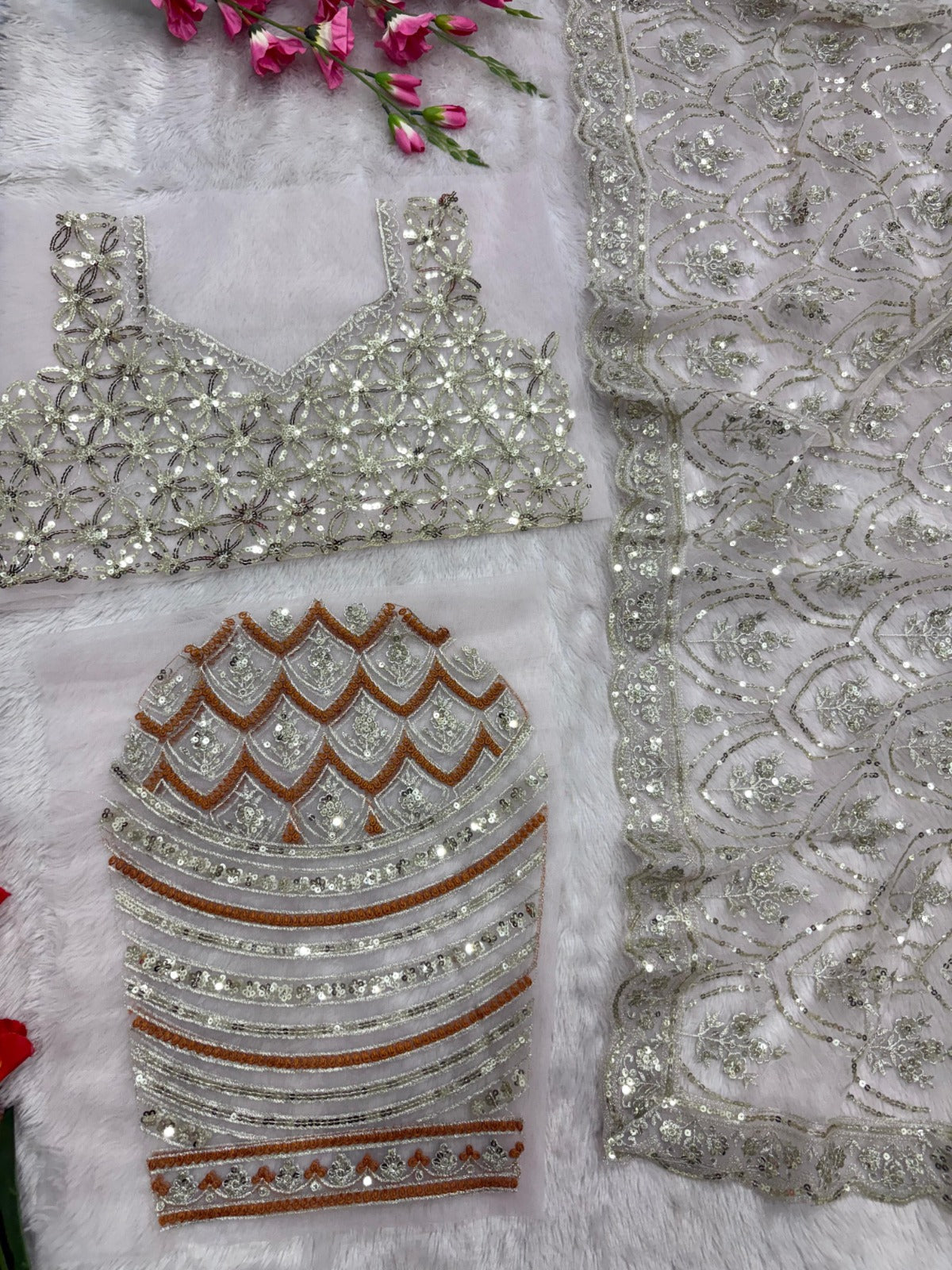 Premium Butterfly Silver Net Party Wear Saree