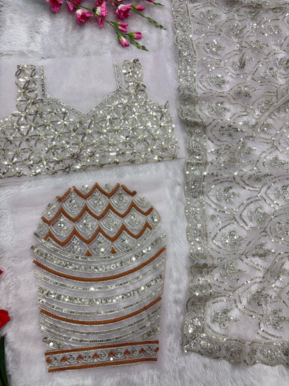 Premium Butterfly Silver Net Party Wear Saree