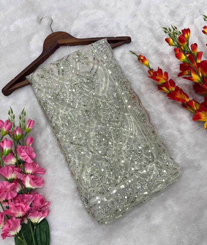 Premium Butterfly Silver Net Party Wear Saree