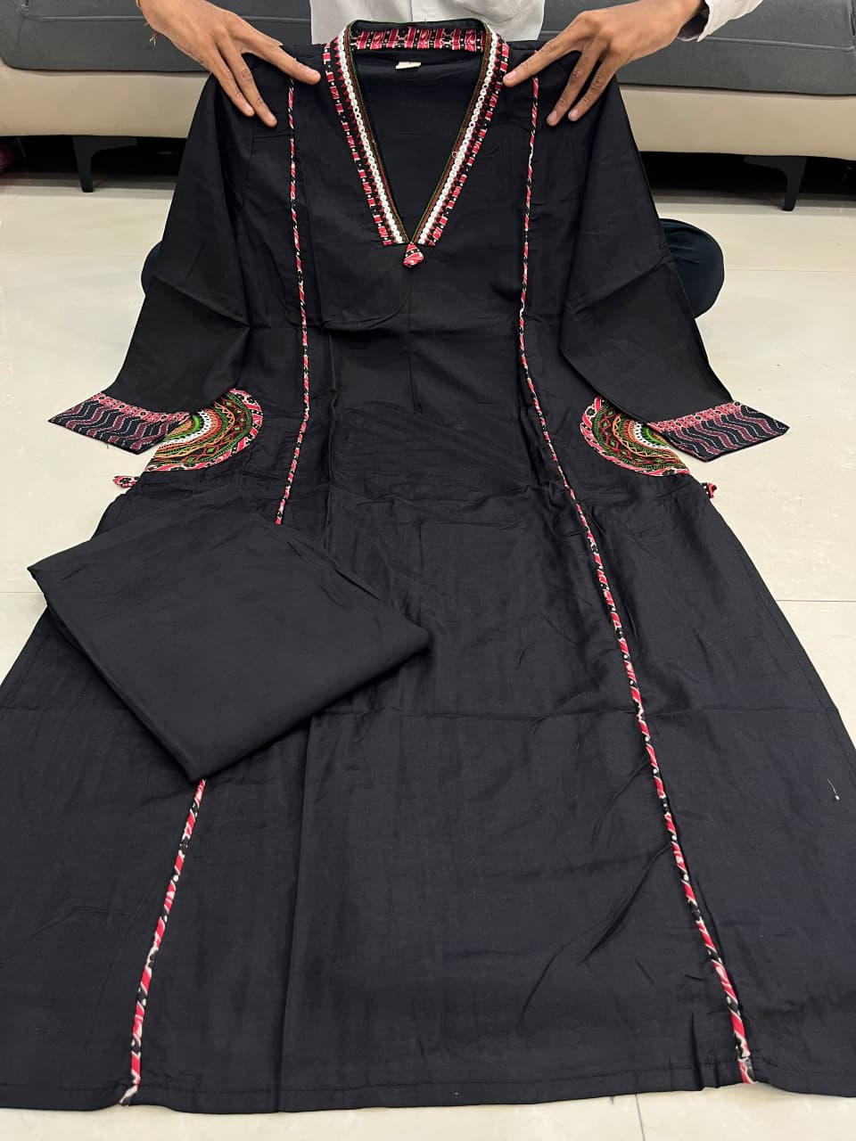 Bold Black Pure Banana Silk Kurti Pair With Pocket