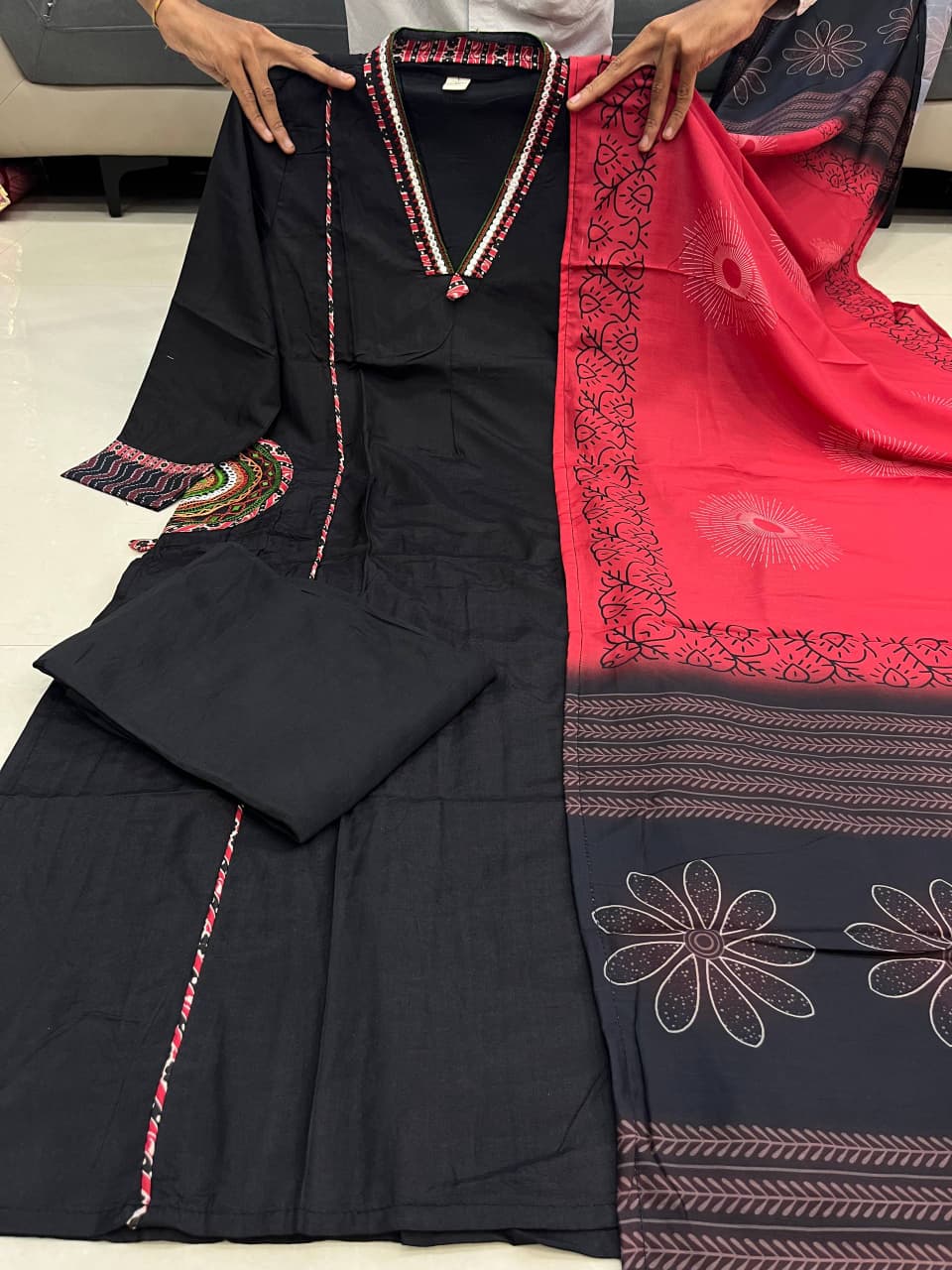 Bold Black Pure Banana Silk Kurti Pair With Pocket