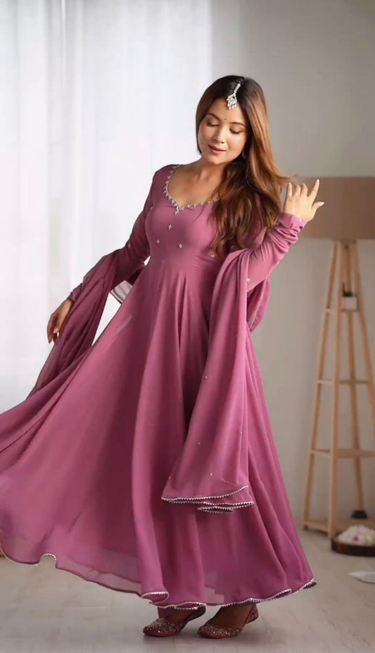 New Launch Onion Pink Anarkali Gown Set