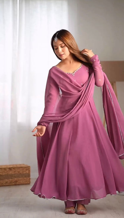 New Launch Onion Pink Anarkali Gown Set