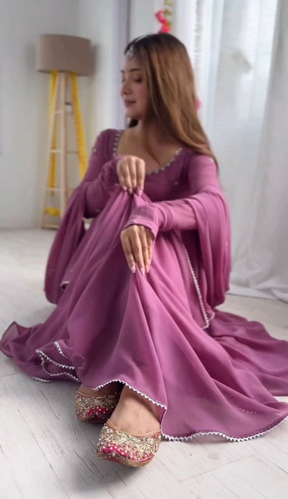 New Launch Onion Pink Anarkali Gown Set