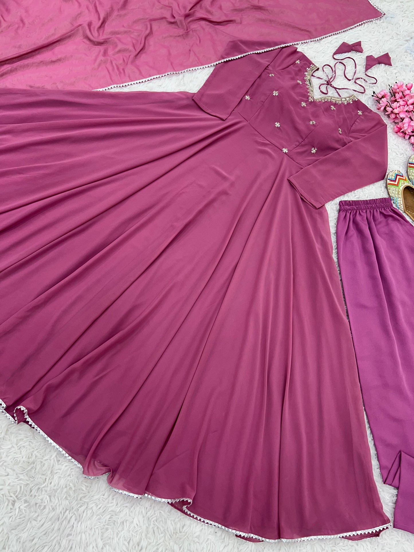 New Launch Onion Pink Anarkali Gown Set