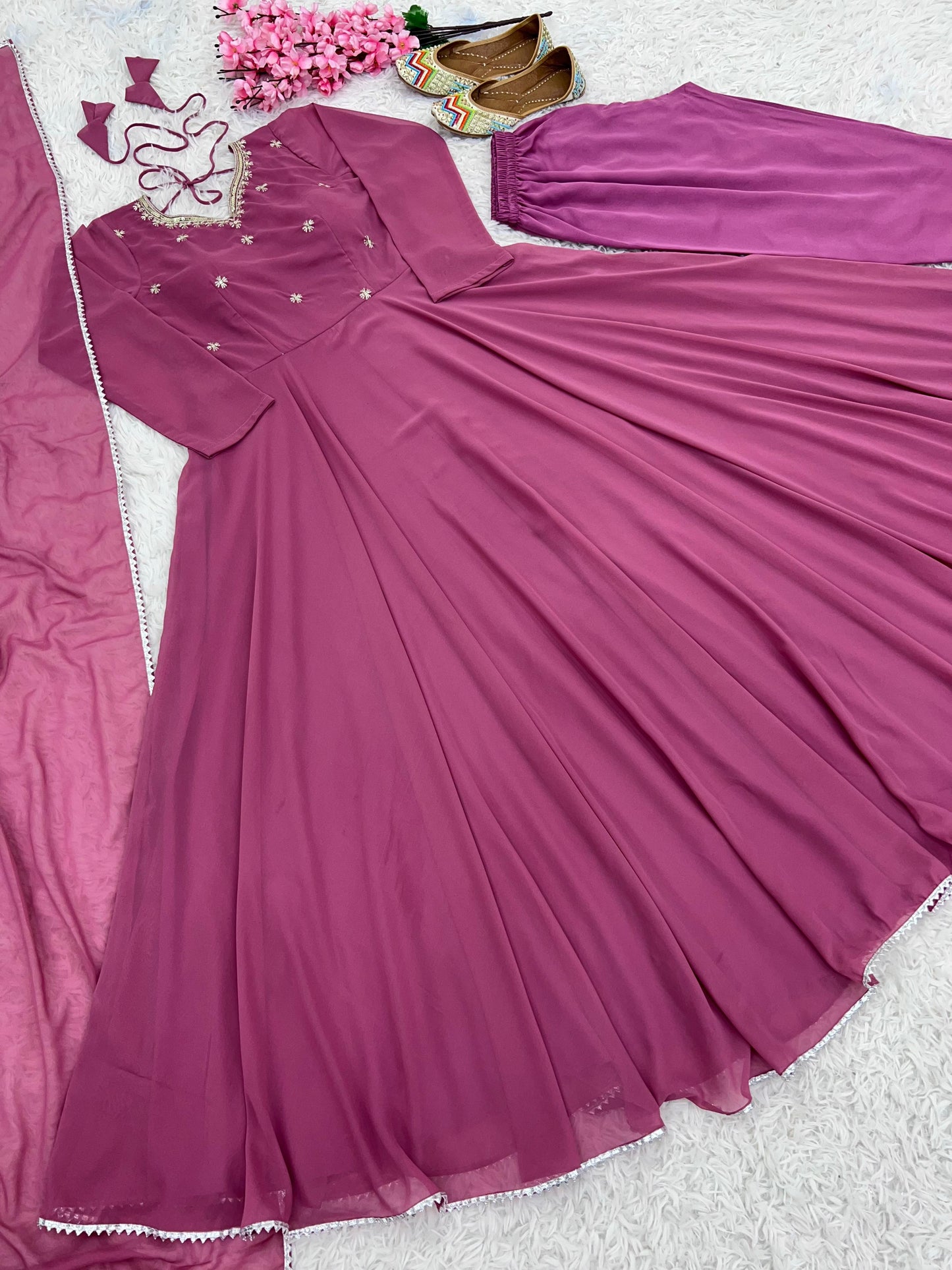 New Launch Onion Pink Anarkali Gown Set