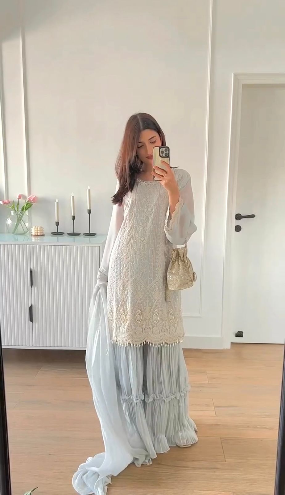 Sky Blue Embroidered Palazzo Suit Set