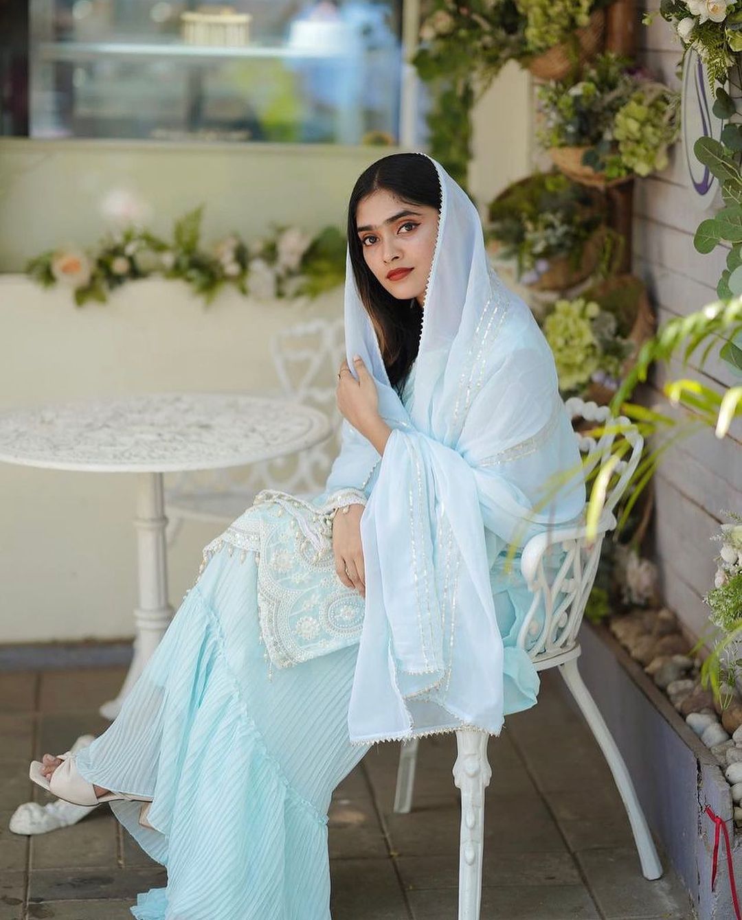Sky Blue Embroidered Palazzo Suit Set