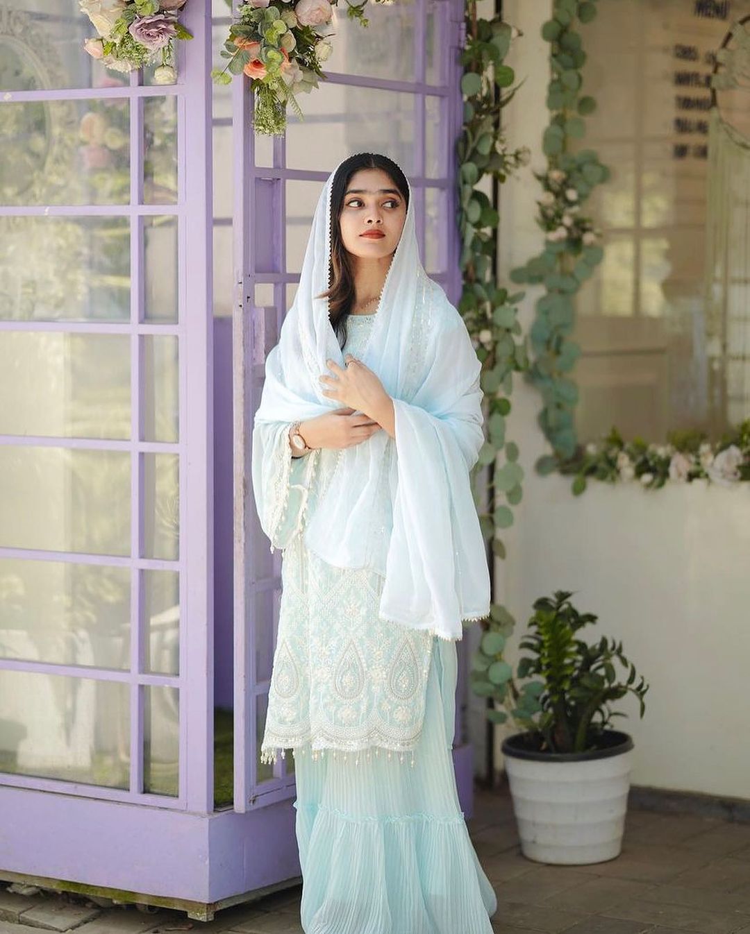 Sky Blue Embroidered Palazzo Suit Set