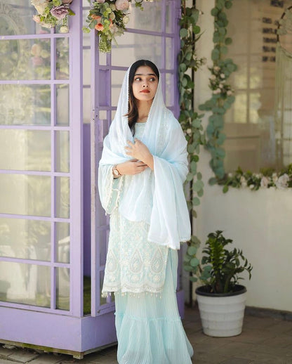 Sky Blue Embroidered Palazzo Suit Set