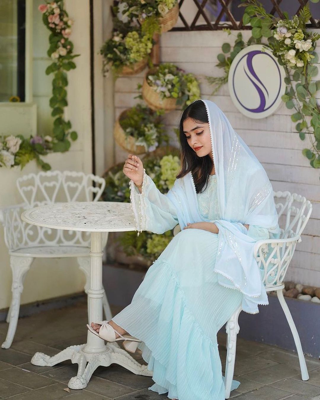 Sky Blue Embroidered Palazzo Suit Set