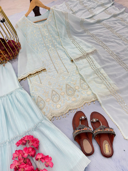 Sky Blue Embroidered Palazzo Suit Set