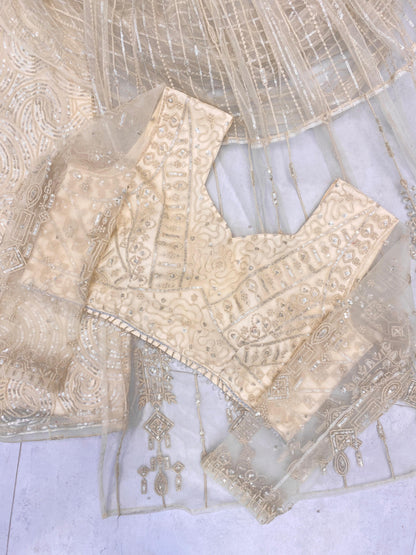 Butterfly Net Golden Embroidered Ready to Wear Saree