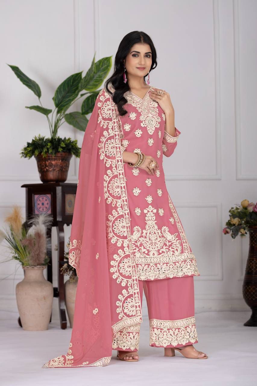 Designer Georgette Suit Set with Mirror & Sequence Work