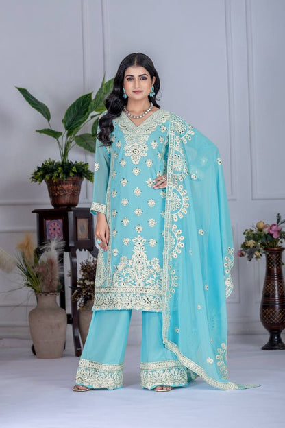 Elegant Mirror Work Georgette Suit Set for Women