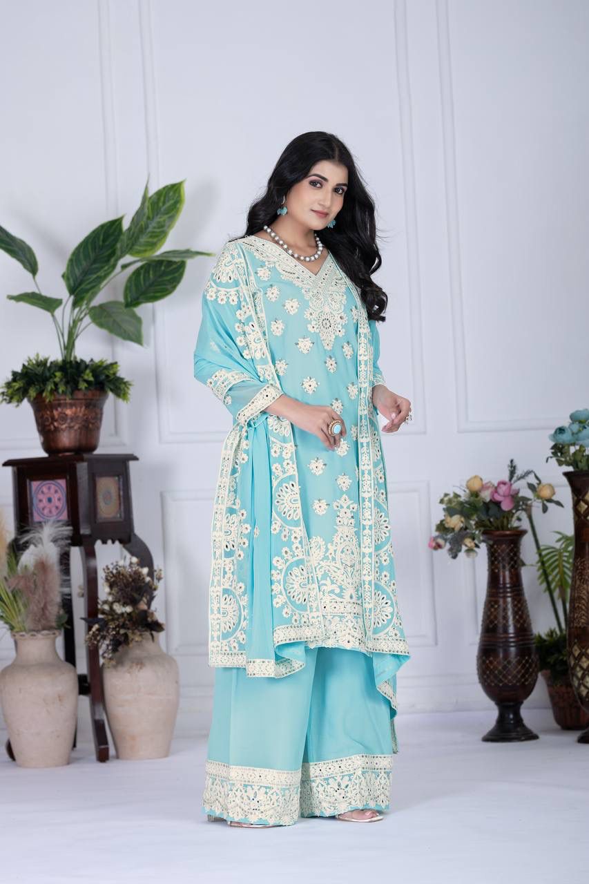 Elegant Mirror Work Georgette Suit Set for Women