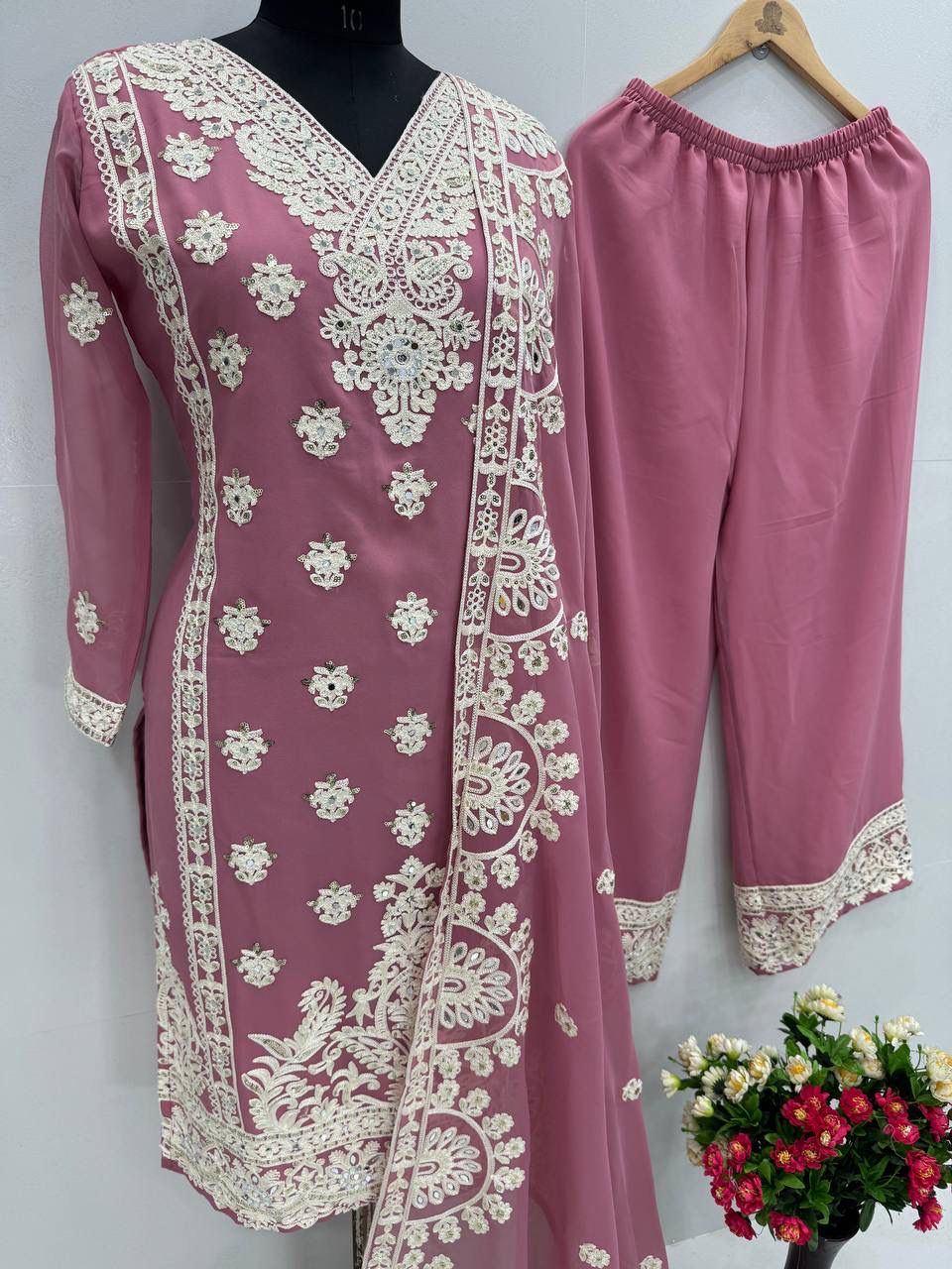 Designer Georgette Suit Set with Mirror & Sequence Work