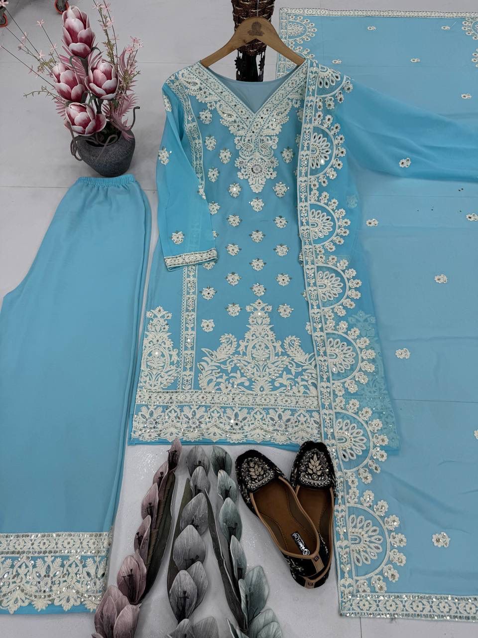 Elegant Mirror Work Georgette Suit Set for Women