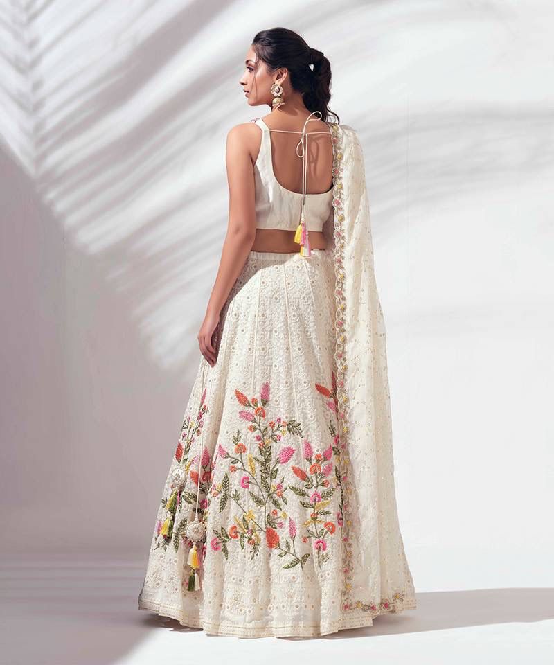 Elegant White Georgette Embroidered Festive Lehenga Choli