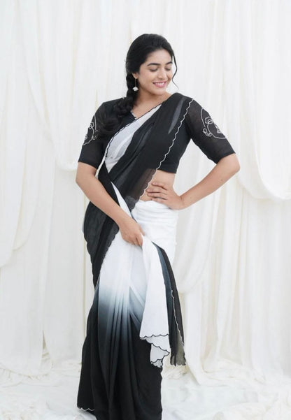 Plain Linen with Digital Print and Cut Work Border Saree