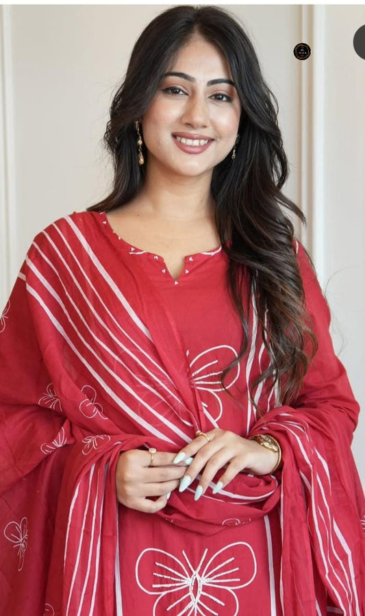 Diwali Special Red Blossom Kurti Pant Set