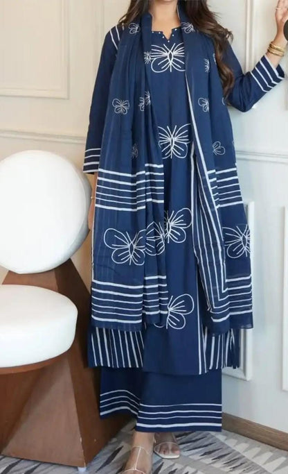 Exclusive Blue Cottton Printed Kurti Pair