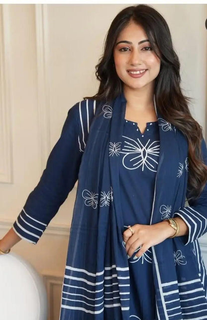 Exclusive Blue Cottton Printed Kurti Pair