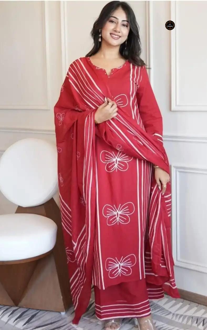 Diwali Special Red Blossom Kurti Pant Set