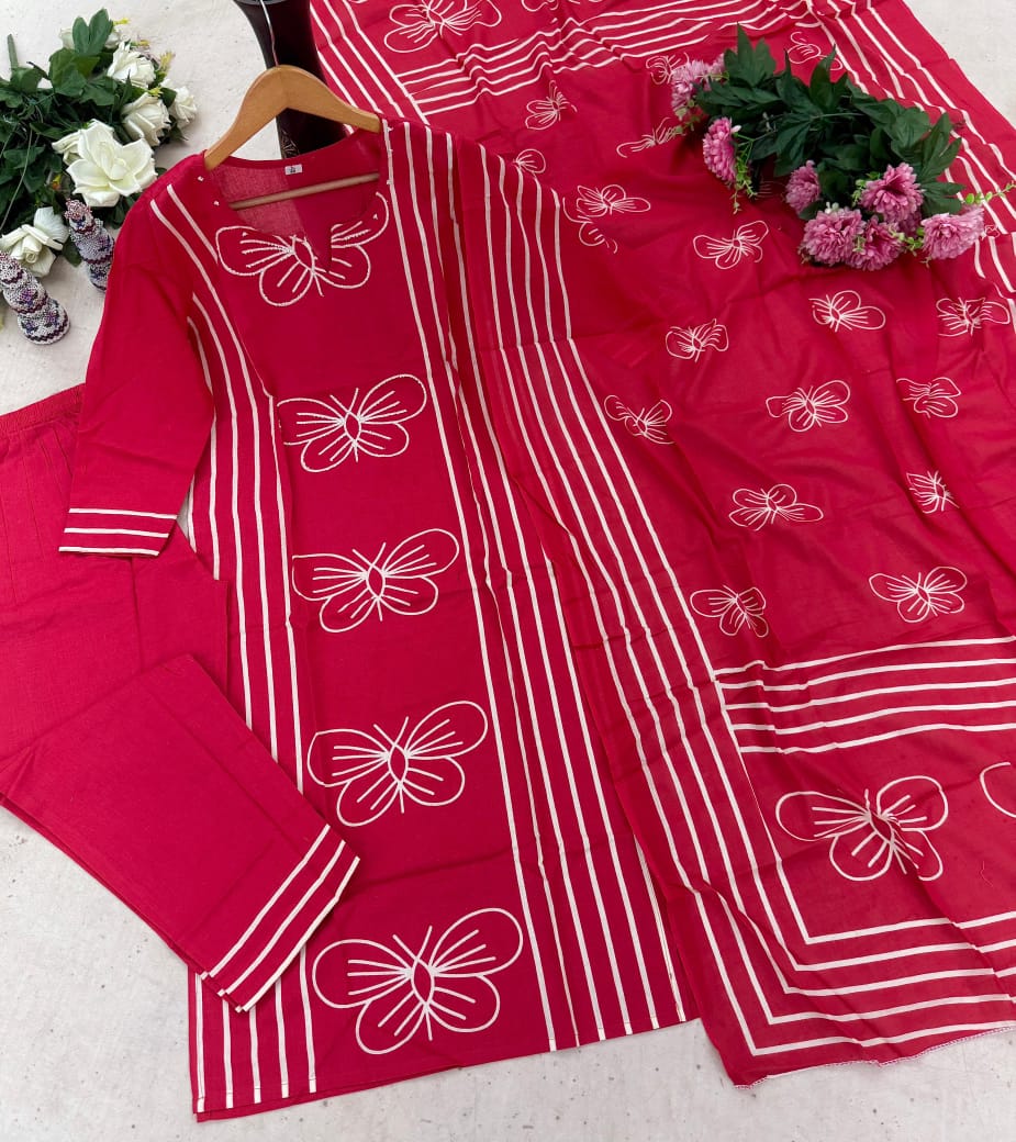 Diwali Special Red Blossom Kurti Pant Set