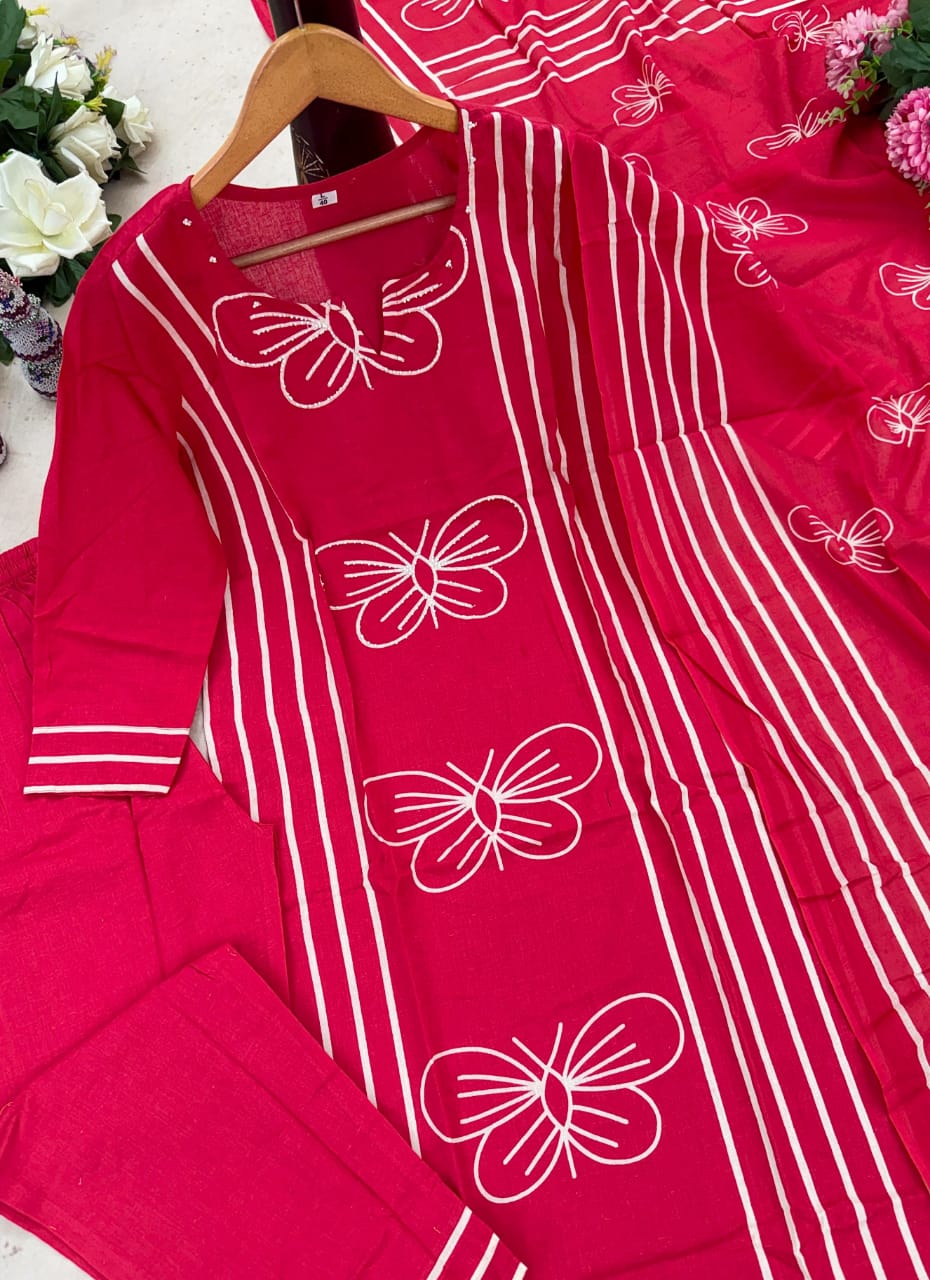 Diwali Special Red Blossom Kurti Pant Set