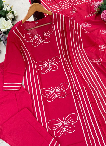 Diwali Special Red Blossom Kurti Pant Set