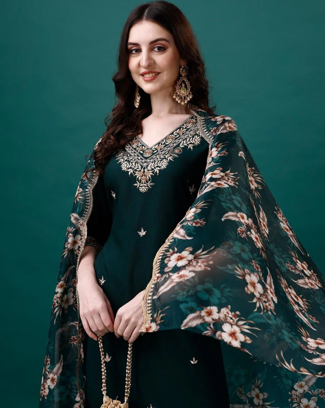 Green Cotton Casual Wear Kurti Pant Set