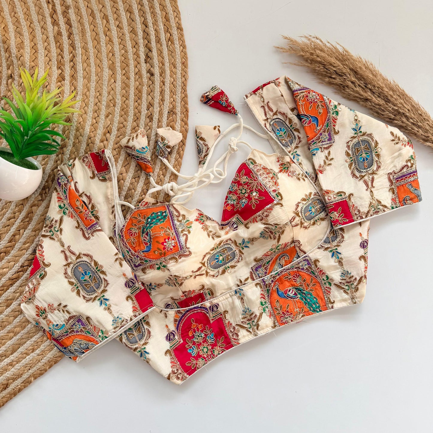 Elegant Off-White Banarasi Silk Blouse