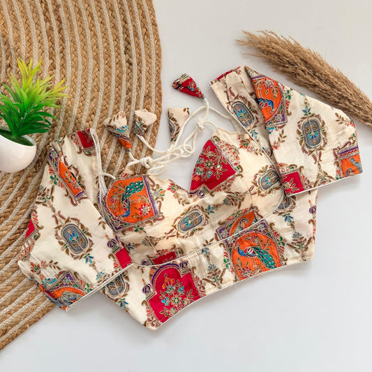 Elegant Off-White Banarasi Silk Blouse