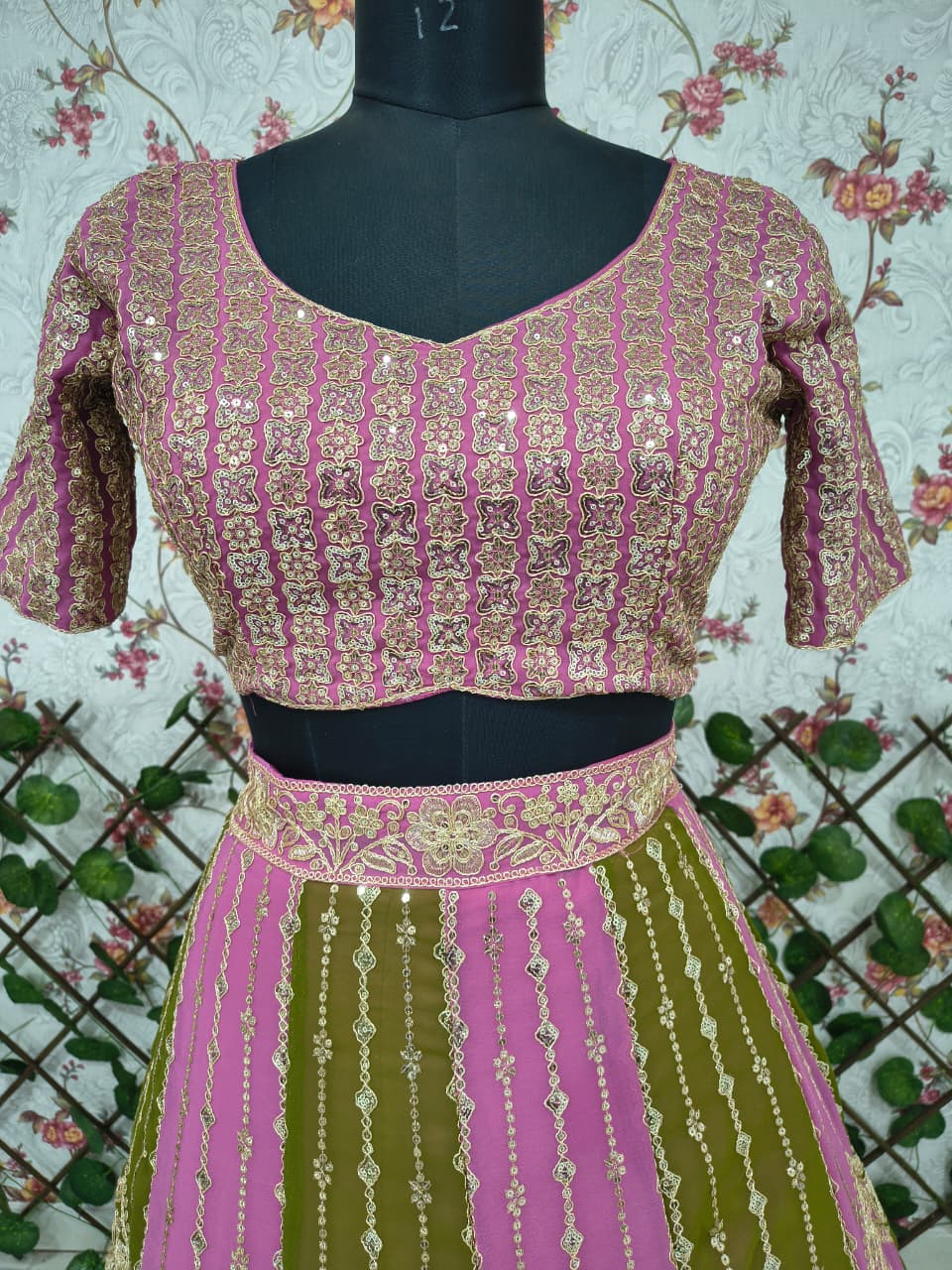Olive Green with Rani Pink Designer Lehenga