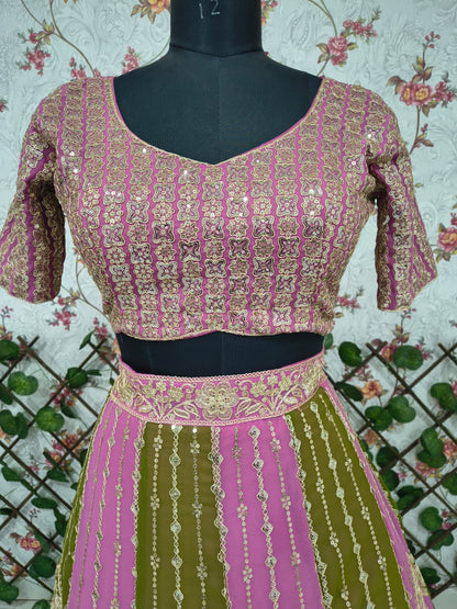 Olive Green with Rani Pink Designer Lehenga