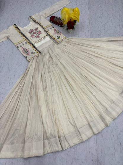 Cream Tissue Simmer  Lehenga Choli with Hand Embroidered Jacket