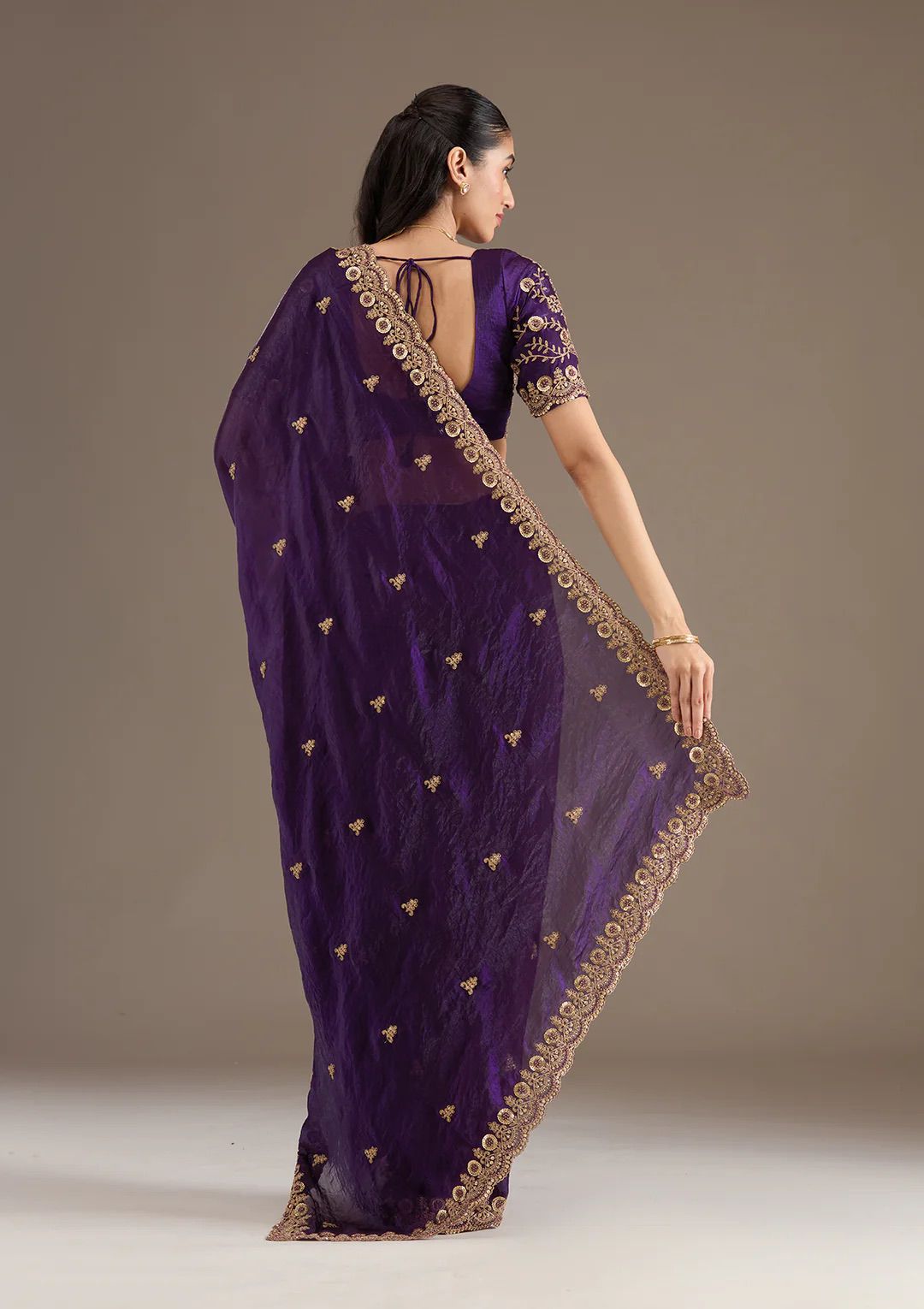 Luxury Purple Velvet Silk Saree with Zari and Sequin Border