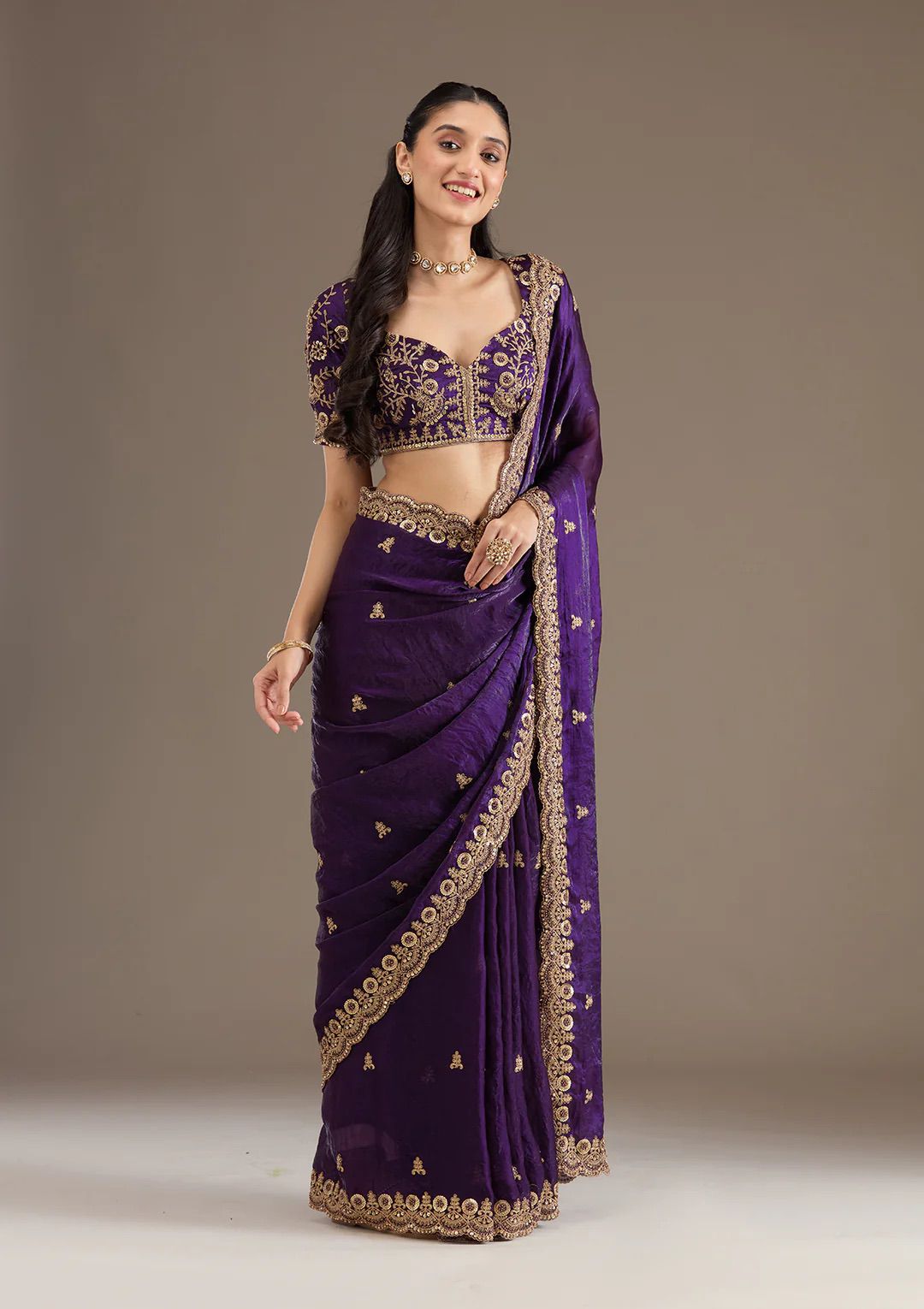 Luxury Purple Velvet Silk Saree with Zari and Sequin Border