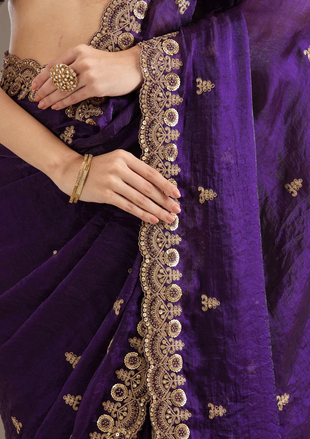 Luxury Purple Velvet Silk Saree with Zari and Sequin Border