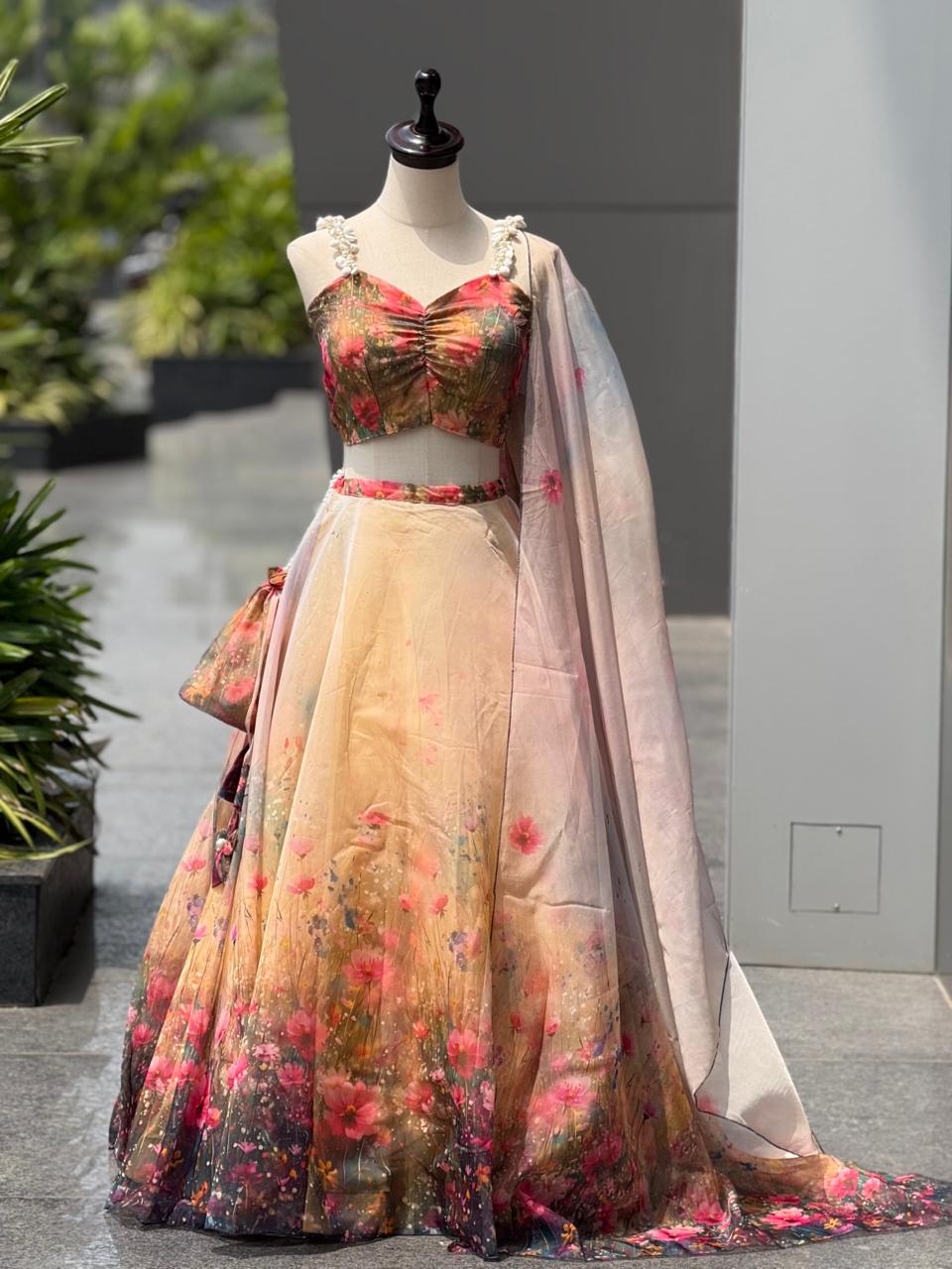 Lightweight Floral Organza Party Wear Lehenga & Duptta