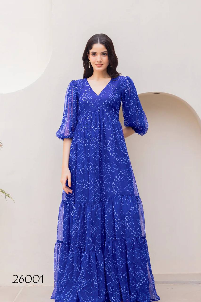 Heavy Faux Georette Blue One Piece Dress