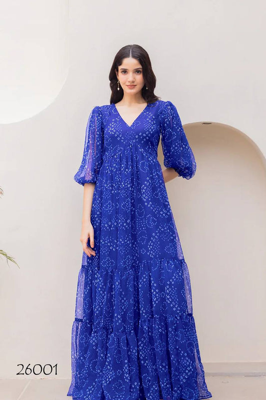 Heavy Faux Georette Blue One Piece Dress