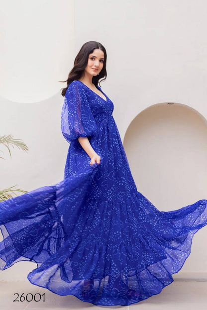 Heavy Faux Georette Blue One Piece Dress